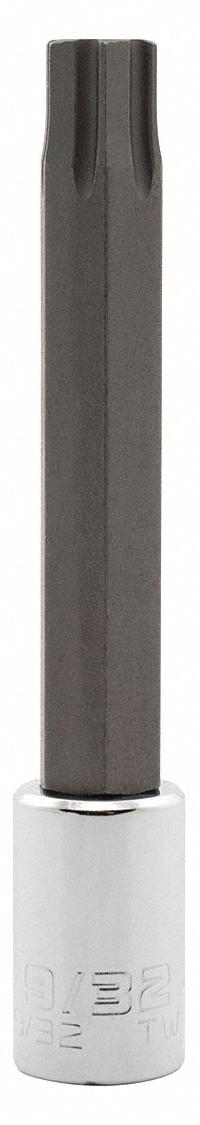PROTO Socket Bit: 1/4 in Drive Size, Hex Tip, 9/32 in Tip Size, 2 3/4 in Overall Lg, Fixed Insert (MPN J4770R-9/32). Key specifications — attr1204765: Fixed Insert; attr1204767: PROTO.