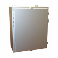 HAMMOND Electrical Enclosure: Aluminum, 24 in x 20 in x 10 in, NEMA 12/13/4/4X, w/Panel, Solid Cover (MPN 1418N4ALE10). Key specifications — Closure Method: Clamps; Brand: HAMMOND; Knockouts: Not Included.