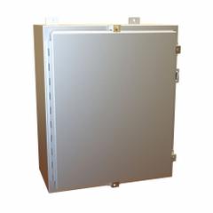 HAMMOND Electrical Enclosure: Aluminum, 24 in x 20 in x 10 in, NEMA 12/13/4/4X, w/Panel, Solid Cover (MPN 1418N4ALE10). Key specifications — Closure Method: Clamps; Brand: HAMMOND; Knockouts: Not Included.