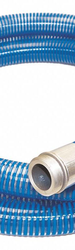 Water Suction and Discharge Hose: 3 in Hose Inside Dia., 65 psi, Blue/Clear, 20 ft Hose Lg (MPN 45DU74). Key specifications — Temp. Range: -40° to 150°F; Hose Color: Clear; Brand: KURIYAMA.