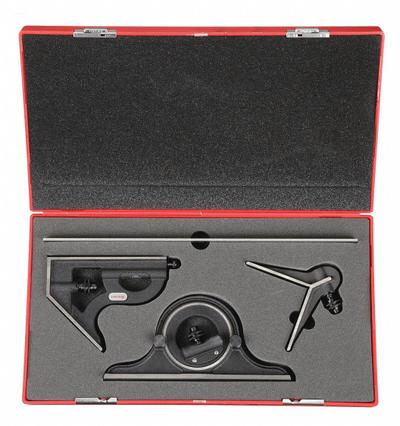 STARRETT Combination Set: SAE, Steel, Brushed, 12 in Blade Lg - Machinist Precision Steel Combination Square Sets