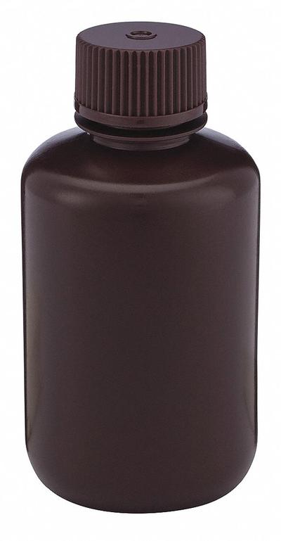 GLOBE SCIENTIFIC Sampling Bottle: HDPE, 4.22 fl oz, 125 mL, Amber - HDPE Narrow Mouth Round Lab Bottles