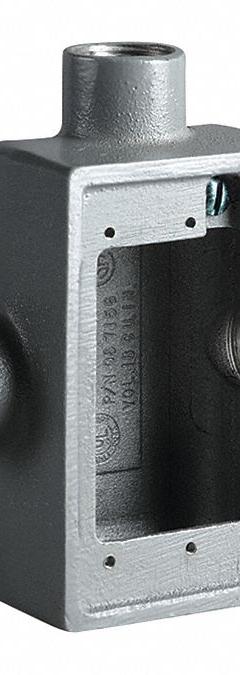 HUBBELL KILLARK Device Box: Iron, Rectangular, 1 Gangs, 3/4 in Hub Size, 18 cu in Capacity, Gray (MPN FST-2M). Key specifications — Color: Gray; Brand: HUBBELL KILLARK.