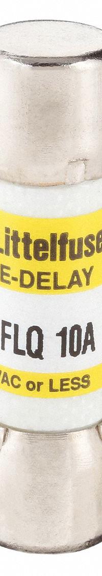 LITTELFUSE Fuse: FLQ Series, Midget, Time-Delay, 10 A, 500 V AC, 300 V DC, 13/32 in x 1 1/2 in (MPN FLQ010). Key specifications — Series: FLQ; Brand: LITTELFUSE.