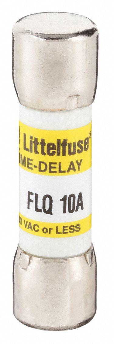 LITTELFUSE Fuse: FLQ Series, Midget, Time-Delay, 10 A, 500 V AC, 300 V DC - Time-Delay Cylindrical Fuses