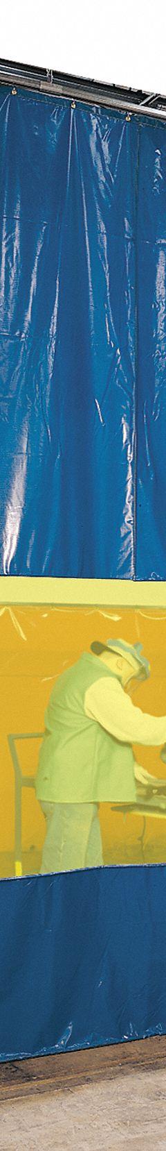 STEINER Welding Curtain Wall: Vinyl-Laminated Polyester, 9 ft Ht, 6 ft Wd, Blue/Yellow (MPN AWY69). Key specifications — attr424797: STEINER; attr552354: Vinyl-Laminated Polyester.