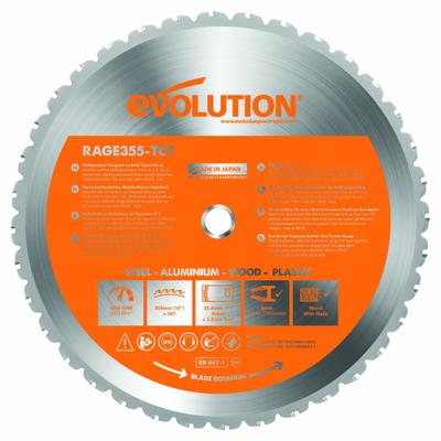 EVOLUTION Circular Saw Blade: 14 in Blade Dia., 36 Teeth, 0.09 in Cut Wd, 1 in Arbor Size - Steel & General Metal-Cutting Blades