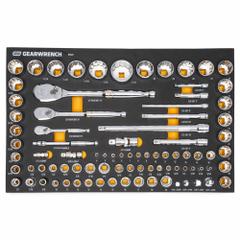 GEARWRENCH: 1/4 in, 3/8 in, 1/2 in Drive, 83 Piece, 12-Point/6-Point, Metric/SAE (MPN 86529). Key specifications — attr1224269: 1/4 in, 3/8 in, 1/2 in; attr1204638: Drive Tools Included; attr1204650: 5/32"/4mm - 1-1/2"/33mm; attr1204658: No; attr1204673: Socket Bits Not Included; attr1204681: Wrenches Not Included; attr1204688: GEARWRENCH; attr1224230: Friction.