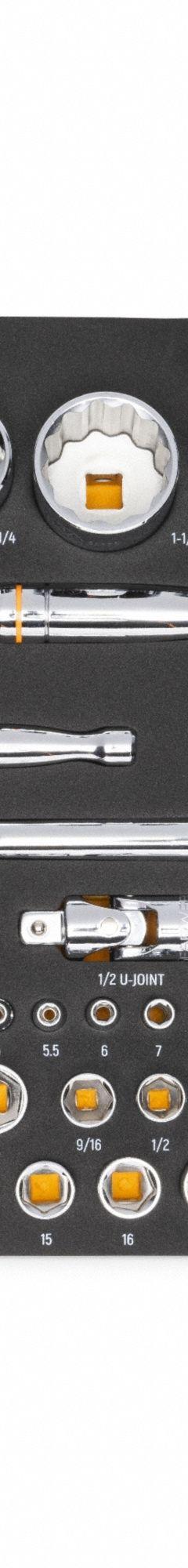 GEARWRENCH: 1/4 in, 3/8 in, 1/2 in Drive, 83 Piece, 12-Point/6-Point, Metric/SAE (MPN 86529). Key specifications — attr1224269: 1/4 in, 3/8 in, 1/2 in; attr1204638: Drive Tools Included; attr1204650: 5/32"/4mm - 1-1/2"/33mm; attr1204658: No; attr1204673: Socket Bits Not Included; attr1204681: Wrenches Not Included; attr1204688: GEARWRENCH; attr1224230: Friction.