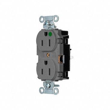 HUBBELL Receptacle: Hospital Grade, Duplex, 5-15R, Gray, 125V AC, 15 A - General Purpose Receptacles