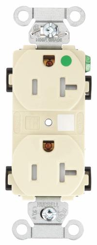BRYANT Receptacle: Hospital Grade Fed. Spec., Duplex, 5-20R, Ivory, 125V AC, 20 A, 2 Pole / 3 Wire (MPN 8300HBITR)
