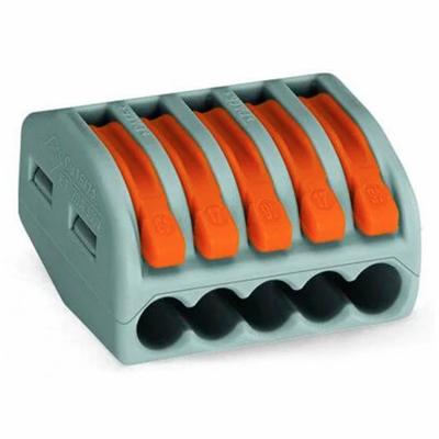 WAGO Lever Wire Connector: 5 Port, 28 AWG – 12 AWG Solid Wire Size Range, 20 A - Compact Lever Wire Connectors