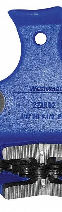 WESTWARD Bench Chain Vise: 0.13 in – 2.5 in Pipe Size Range, 3 1/2 in Max Ht, 2 1/2 in Min Ht, Metal (MPN 22XR02). Key specifications — attr511105: Bender; attr511107: Metal; attr473852: WESTWARD.