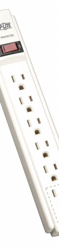TRIPP LITE Outlet Strip: 6 Outlets, 4 ft Cord Lg, 790 J Rated Energy, 15 A Current, UL 1363, Gray (MPN TLP604). Key specifications — Brand: TRIPP LITE; Mounting Style: Keyhole.