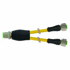 Cordset: M12 Male Straight X (2) M12 Female Straight, 4 Pins, Yellow, PVC, 3 m Cable Lg (MPN 7000-40701-0130300). Key specifications — Cable Jacket Color: Yellow; End 1 Gender: Male; End 1 Mounting Orientation: Straight; End 2 Gender: Female; End 2 Mounting Orientation: Straight; End 2 Connection Type: (2) M12; IP Rating: IP65; Brand: MURRELEKTRONIK.