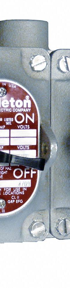 APPLETON ELECTRIC Tumbler Switch: 2 Gang, 1-Pole, 20 A, 277 V AC, Dead-End Hub, 1/2 in Hub Size (MPN EDS250-F1). Key specifications — attr211272: APPLETON ELECTRIC.