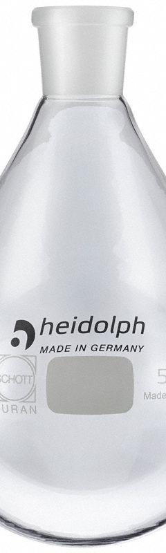 HEIDOLPH Rotary Evaporator Glassware: 500 mL, Colorless, Round, 24/40 Compatible with Stopper Size (MPN 036302330). Key specifications — Shape: Round; Body Color: Colorless; Brand: HEIDOLPH; Compatible with Stopper Size: 24/40.