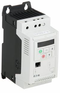 EATON Variable Frequency Drive: In Phase Single, Out Phase Three, 1/2 hp, 2.3 A Output Current - Max (MPN DC1-1D2D3NN-A20CE1). Key specifications — Style: Compact; Color: White; Output Phase: Three.