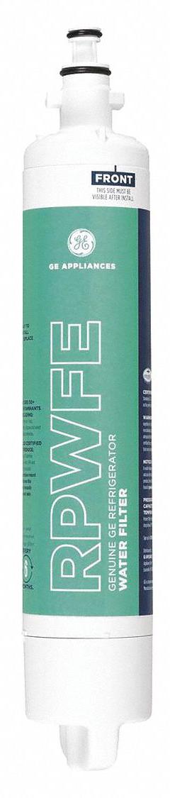 ELECTROLUX Quick-Connect Water Filter: 0.5 gpm, 9 3/4 in Overall Ht (MPN RPWFE). Key specifications — Filter Media: Carbon; Brand: ELECTROLUX; Reduces: Bisphenol A.