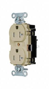 HUBBELL Receptacle: Duplex, 5-20, Ivory, 125V AC, 20 A, 2 Pole / 3 Wire (MPN BR20STITR)