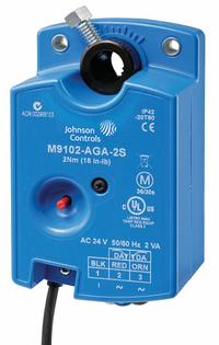 Actuator: Dampers/VAV Boxes/Zone Valves, Floating Point with Timeout/On/Off, Non-Spring Return (MPN M9104-IGA-2S). Key specifications — Manufacturer Part Number: M9104-IGA-2S; Shaft Rotation: CW/CCW; Stroke Degree: 93°; Plenum Rating: Plenum Rated; Input Voltage: 24V AC; Brand: JOHNSON CONTROLS; For Use With Building Automation Systems: Building Automation System Compatible; Electrical Connection Type: Hardwired.