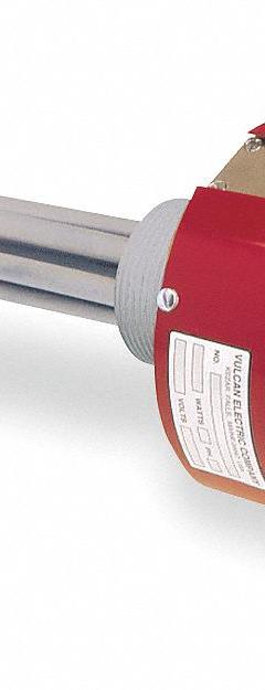 VULCAN Screw Plug Immersion Heater: 1 Phase, 240V AC, 3,000 W Watt, 2 in NPT, 48 W/sq in, Brass (MPN AUW230B). Key specifications — Watt Density: 48 W/sq in; Screw Plug Material: Brass; Sheath Material: Copper; Brand: VULCAN; Control Range: 60° to 250°F.