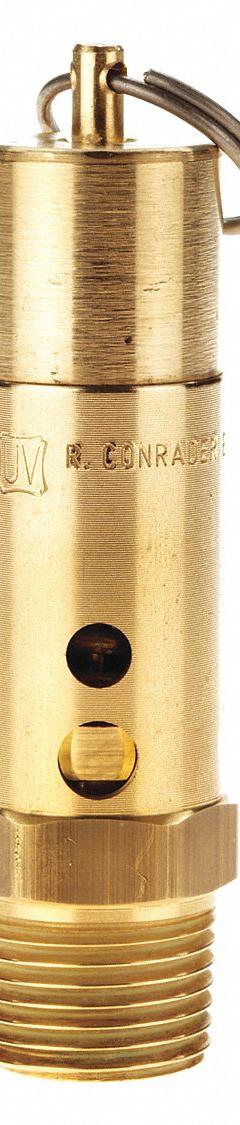 CONRADER Safety Valve: Hard Seat, 1/2 in (M)NPT Inlet (In.), 1/4 in (F)NPT Outlet (In.) (MPN SRH375-1/2-SS-CE-075). Key specifications — attr291993: Hard Seat; attr291998: Stainless Steel; attr292007: Stainless Steel; attr292009: Stainless Steel; attr294753: CONRADER.