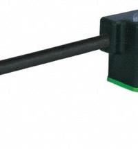 MURRELEKTRONIK Cordset: (2) DIN Form BI Female Right Angle x Bare Wire, 3 m Cable Lg, PUR, Black (MPN 7000-58101-6370300). Key specifications — Wire Size: 18 AWG; Brand: MURRELEKTRONIK; Cable Jacket Color: Black; IP Rating: IP67; DIN Connector Spacing: 100 mm.