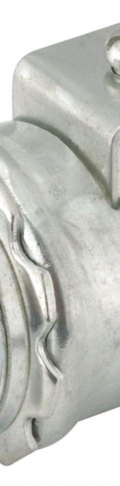 Saddle Connector: Steel, 4 in Trade Size, Insulated (MPN 3316DB). Key specifications — Connection Type: Saddle; Connection Orientation: Straight; Material: Steel; Insulated: Yes; For Use With: Flexible Metal Conduit; Connector Style: Straight; Standards: UL 514B; Brand: RACO.