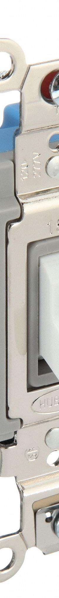 HUBBELL Wall Switch: Toggle Switch, Single Pole, Maintained, White, 120/277V AC, 15 A (MPN HBL1201W). Key specifications — Illuminated: No; Voltage Rating: 120/277V AC.
