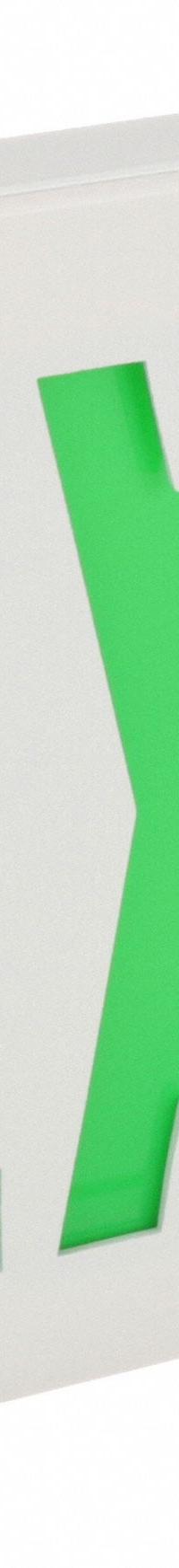 Exit Sign: Emergency Battery Backup, LED, White, Green, 2 Faces, Ceiling, Nickel Cadmium (MPN LE S W 2 G EL N). Key specifications — Voltage: 120/277 V AC; Directional Indicators: Universal Field Selectable Chevrons; Text Color: Green; Brand: LITHONIA LIGHTING; Emergency Battery Backup: Yes; Housing Color: White; Lighting Technology: LED; Self Diagnostics: No.