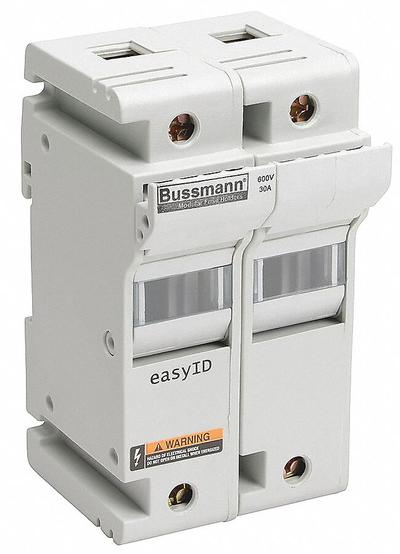 BUSSMANN Fuse Block: Finger-Safe, 2 Pole, 600 V AC, DIN Rail Mounting - UL Class J Fuse Blocks
