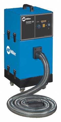 MILLER ELECTRIC Portable Fume Extractor: 132 cfm, 8 ft Hose Lg, MERV 16, Filtair 130 (MPN 300595). Key specifications — Sound Level: 69 dB; Manufacturer Part Number: 300595; Brand: MILLER ELECTRIC; Input Voltage (Nominal): 120V.