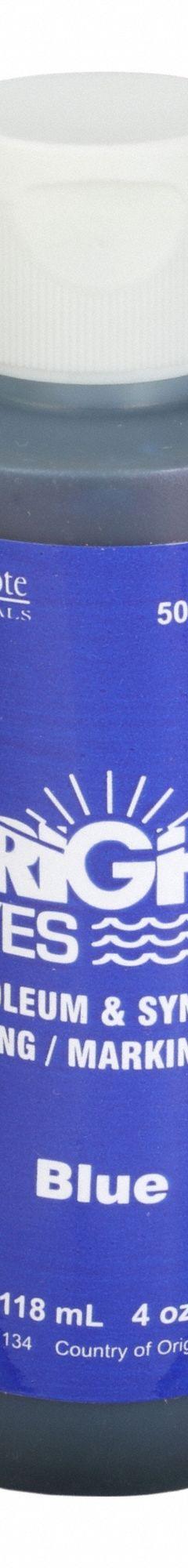 KINGSCOTE Dye Tracer Liquid: Blue, Solvent Dye, 100-200 gallons per ounce of dye, Immediate, 5 ppm (MPN 506250-B4). Key specifications — Brand: KINGSCOTE; Dissolution Time: Immediate; Color: Blue; Dye Type: Water Tracing Dye; Coverage: 100 to 200 gallons per ounce of dye; Detectability: 5 ppm.