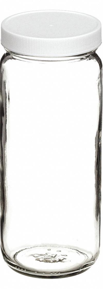 WHEATON Sampling Bottle: 250 mL - Clear Wide Mouth Round Glass Lab Bottles