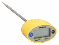 COOPER ATKINS Digital Thermometer: -40°F to 450°F /-40°C to 232°C, ±2°F/1°C @ 0 to 350°F/18 to 177°C (MPN DFP450W). Key specifications — Brand: COOPER ATKINS; Accuracy: ±2 °F/1 °C @ 0 to 350 °F/18 to 177 °C.