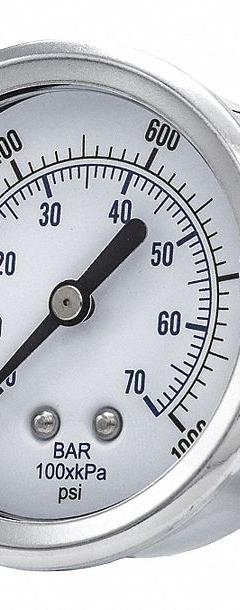 PIC GAUGES Industrial Pressure Gauge: 0 psi to 1,000 psi, 2 1/2 in Dial, 1/4 in NPT Male, 103D, 103D (MPN 103D-254M). Key specifications — Accuracy: ±3-2-3%; Brand: PIC GAUGES; Vibration Resistance Properties: None; Gauge Wetted Parts: Brass / Copper.