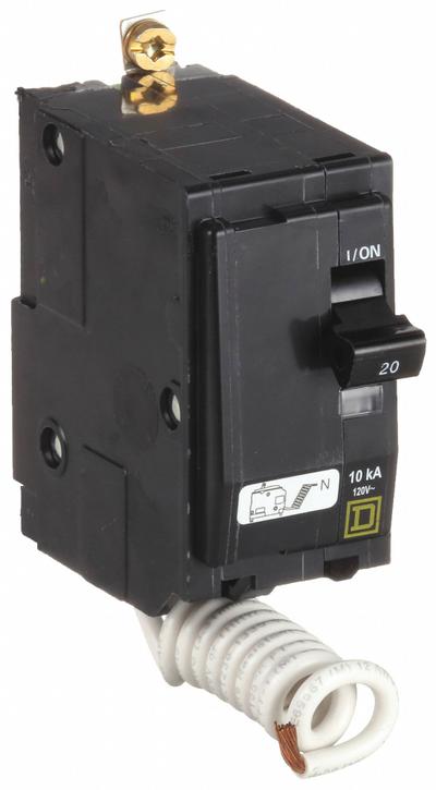 SQUARE D Miniature Circuit Breaker: 20 A, 120V AC, Single Phase, 10kA at 120V AC - QOB Series, Bolt-On Square D Miniature Circuit Breakers