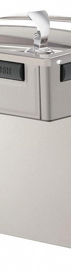 HALSEY TAYLOR Drinking Fountain: On-Wall, 26 5/16 in Ht, Front Pushbar/Side Pushbar, 8 gph @ 50°F (MPN HAC8SS-NF). Key specifications — Housing Color: Silver; Brand: HALSEY TAYLOR; Housing Material: Stainless Steel; Housing Finish: Plain; Chilling Capacity: 8 gph @ 50°F.