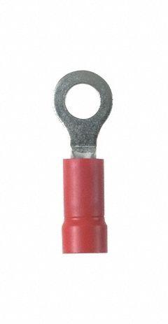 PANDUIT StrongHold(TM) EV18-10RB-Q Ring Terminal: Red, Vinyl Insulation, #10 Stud Size, 600 V. Key specifications — attr1308027: PANDUIT; attr1356513: EV18; attr1356587: Funnel Entry.
