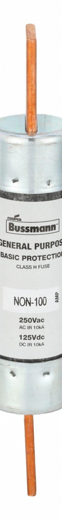 BUSSMANN Fuse: Class H, NON Series, Fast-Acting, 100 A, 250 V AC, Non-Indicating (MPN NON-100). Key specifications — Manufacturer Part Number: NON-100; Brand: BUSSMANN; Series: NON.
