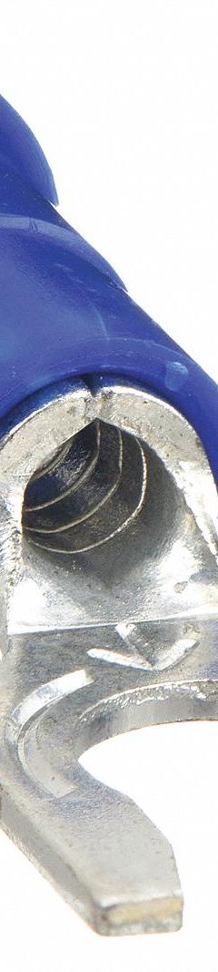 3M Fork Terminals: Blue, Vinyl, #8 Stud Size, 16 AWG – 14 AWG Wire Range, Locking Fork, 1,000 V (MPN LFV14-8Q). Key specifications — Barrel Style: Funnel; Manufacturer Part Number: LFV14-8Q; Brand: 3M; Series: TH.