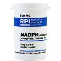 RPI NADPH (B-Nicotinamide adenine dinucleotide phosphate, Reduced Form, tetrasodium Salt) (MPN N20140-0.5). Key specifications — Form: Powder; Special Information: BSE/TSE Free; Brand: RPI; Chemical Grade: Lab; Container Material: Plastic.