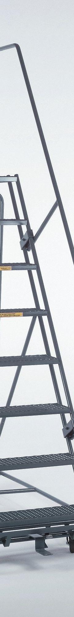 BALLYMORE Rolling Ladder: 8.3 ft Platform Ht, Unassembled, Steel, Manual Lock, Perforated (MPN 103221P). Key specifications — Includes Handrails: Handrails Included; Material: Steel; Brand: BALLYMORE; Color: Gray.