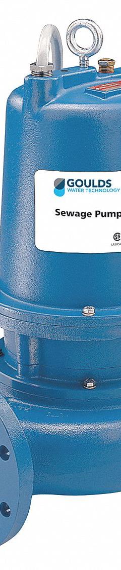 GOULDS Sewage Ejector Pump: Cast Iron, Three Phase, 1 1/2 hp, 240V AC, 2 1/2 in Max. Dia. Solids (MPN WS1532D3). Key specifications — Impeller Material: Cast Iron; Rated Voltage: 240V AC; Brand: GOULDS; Discharge Orientation: Vertical; Switch: Not Included.