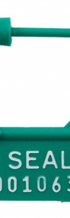 TYDENBROOKS Padlock Seals: Green, Plastic, 8 lb Breaking Strength, 1 53/100 in Lock Lg, 1,000 PK (MPN 6320000-2). Key specifications — Brand: TYDENBROOKS; Marking Color: White; Marking Included: Numbers; Marking Message: Sealed; Marking Numbering: Sequential; Lock Material: Plastic.