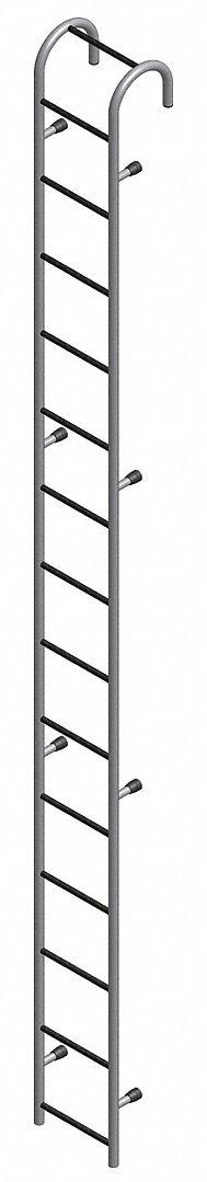 COTTERMAN Straight Ladder: 13 ft Ladder Size, Steel, 300 lb Load Capacity, 57 lb Wt, 13 Rungs (MPN ST13AL C1). Key specifications — Color: Gray; Brand: COTTERMAN; Included Features: Side Rail Bumpers.
