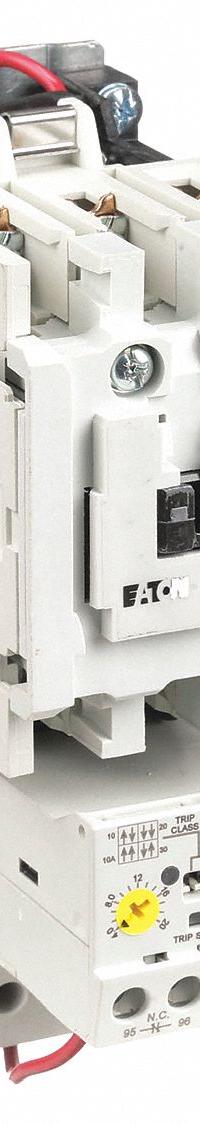 EATON NEMA Magnetic Motor Starter: Non-Reversing, 3 Poles, NEMA Size 1, 27 A, 120V AC Coil (MPN AN19DN0A5E020). Key specifications — Brand: EATON; Auxiliary Contact Form: 1NO; Coil Voltage: 110/120V AC; Phase: Three; Operator: None; Operator Controls: None; Auxiliary Contacts Included: 1NO; Signaling Features: Pilot Light.