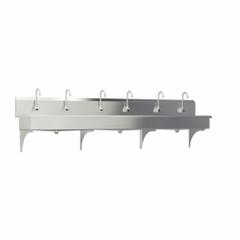 SANI-LAV Hands-Free Wash Station: 6 Stations, 8 in Bowl Dp, 117 in Bowl Lg, 16 1/2 in Bowl Wd, 16 ga (MPN 512WBL-0.5). Key specifications — Includes Side Splash: Side Splash Not Included; Series: Stainless Steel Wash-Station; Brand: SANI-LAV; Power Source: Battery Powered.