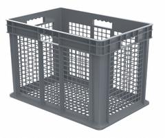AKRO-MILS Straight Wall Tote: 26.6 gal, 23 3/4 in x 15 3/4 in x 16 1/8 in, Stacking Capable, Gray (MPN 37616GREY). Key specifications — Material: Plastic; Stackable: Stacking Capable; Brand: AKRO-MILS.